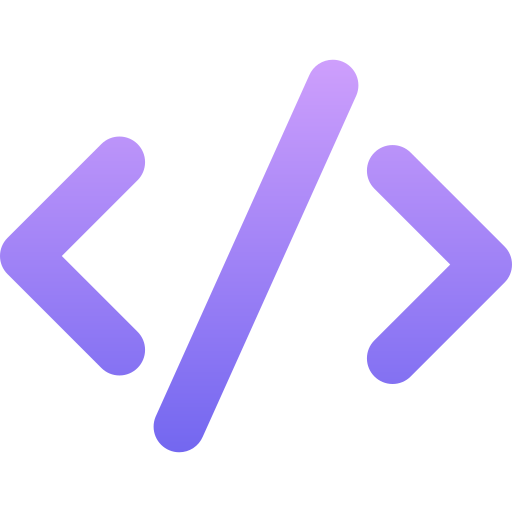 purple colored icon of code brackets 